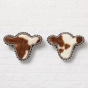 Brown and White Heifer Earrings